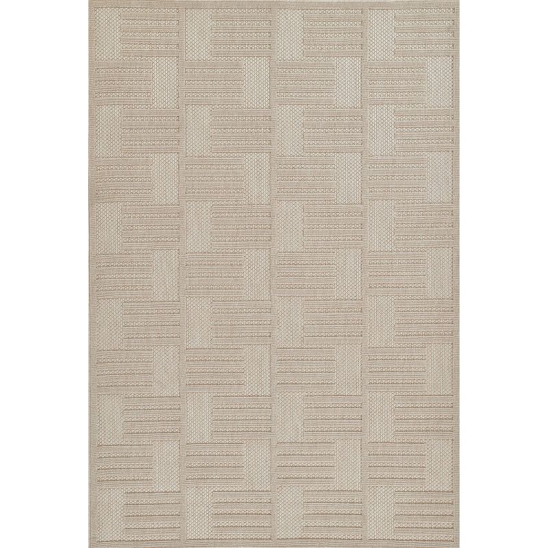 Beige Geometric Rectangular Indoor/Outdoor Rug 5'3" x 7'6"