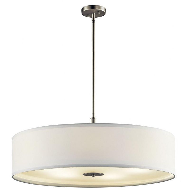 Transitional 30" Distressed Bronze Drum Pendant with White Shade