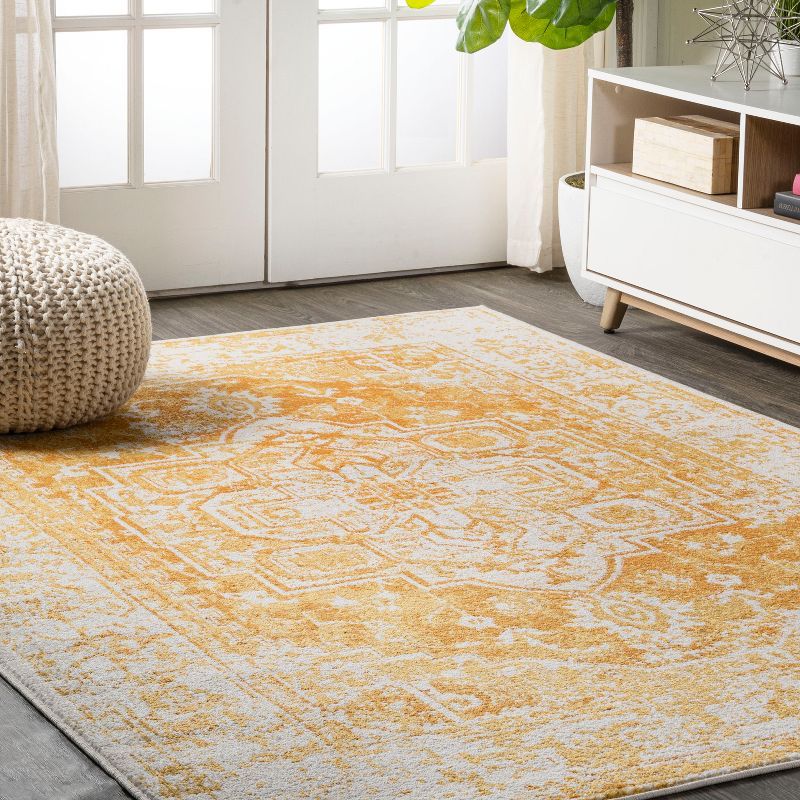 Audrey Ivory and Orange Medallion Bohemian Area Rug