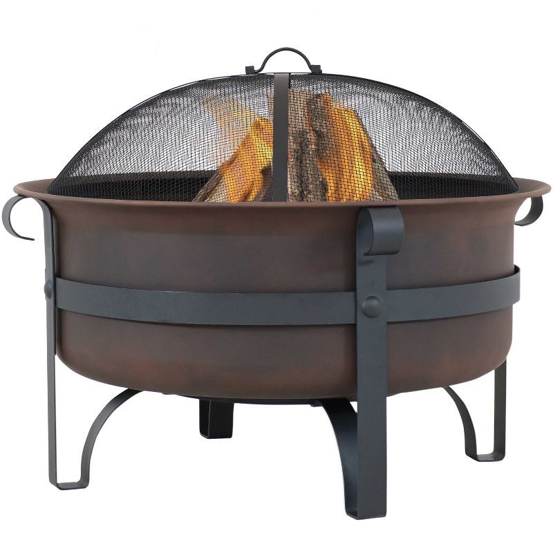 Bronze Cauldron 29-Inch Wood-Burning Fire Pit with Spark Screen