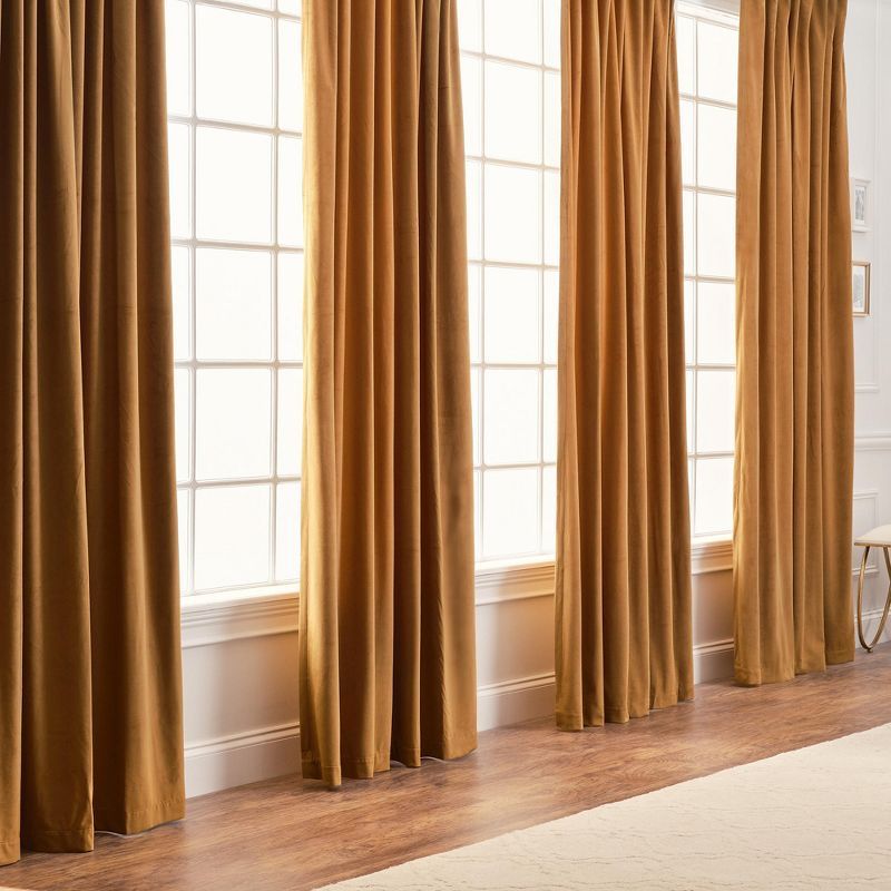 Golden Brown Velvet Room Darkening Window Curtain Panels, 52" x 63"