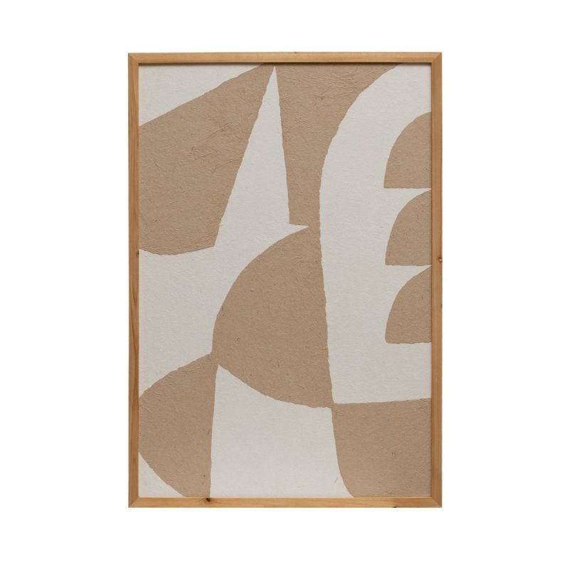 Ivory and Beige Abstract Handmade Paper Wall Art with Wood Frame