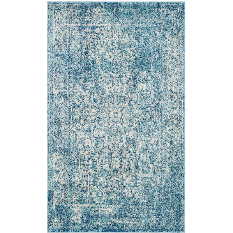 Blue and Ivory Synthetic Easy Care Area Rug