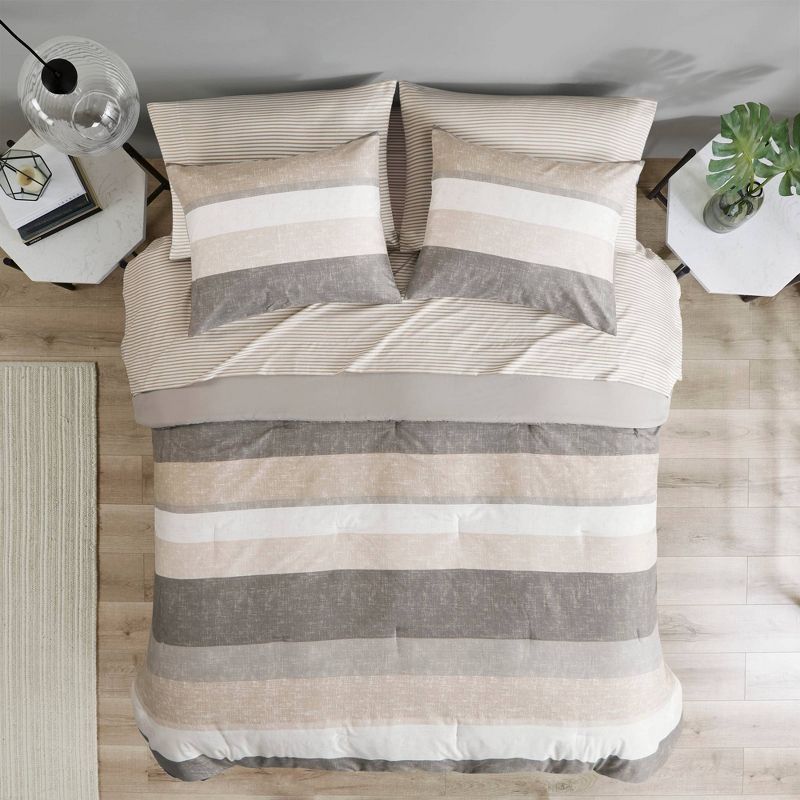 Taupe and Grey Reversible Microfiber Queen Bed in a Bag Set