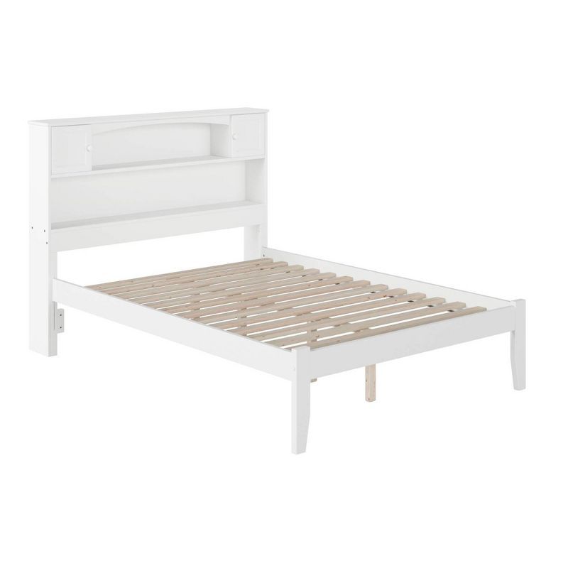 Newport Full Double Platform Bed with Bookcase Headboard and Storage Drawers in White