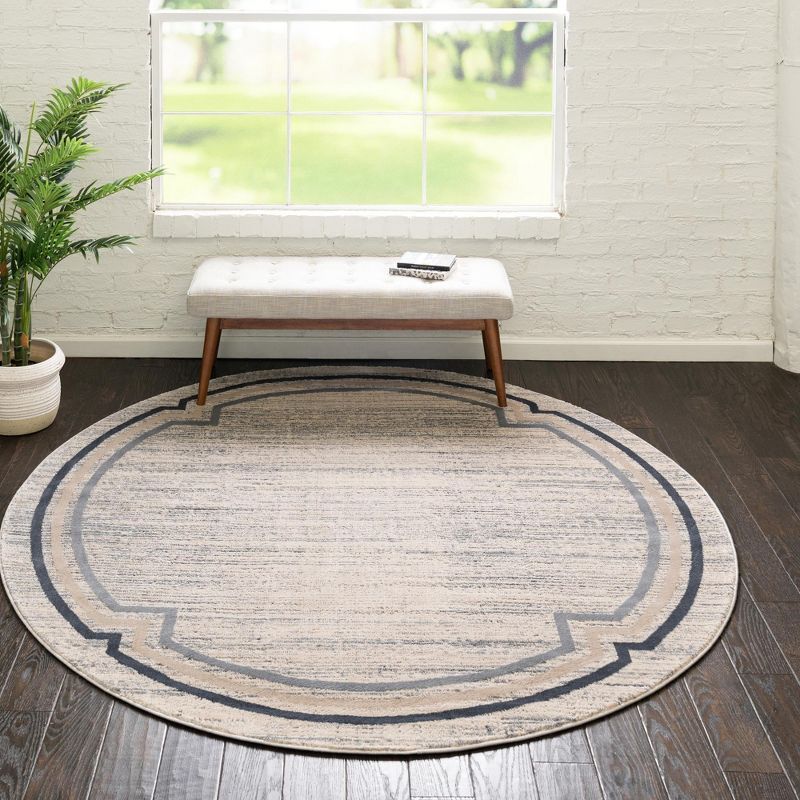 Gray and Beige Round Synthetic Braided Area Rug