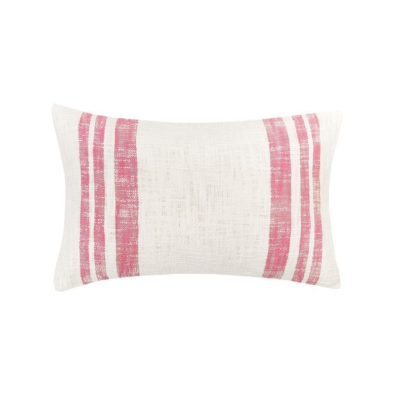 Morgan Hibiscus Pink and White Cotton Slub Rectangular Accent Pillow
