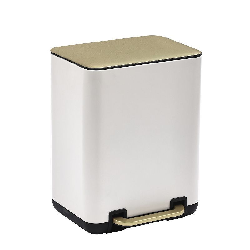 White and Gold 1.58 Gallon Rectangular Plastic Pedal Trash Can