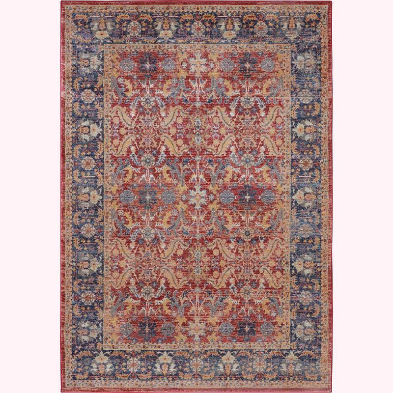 Hand-Knotted Red and Blue Synthetic Persian Area Rug 4' x 6'