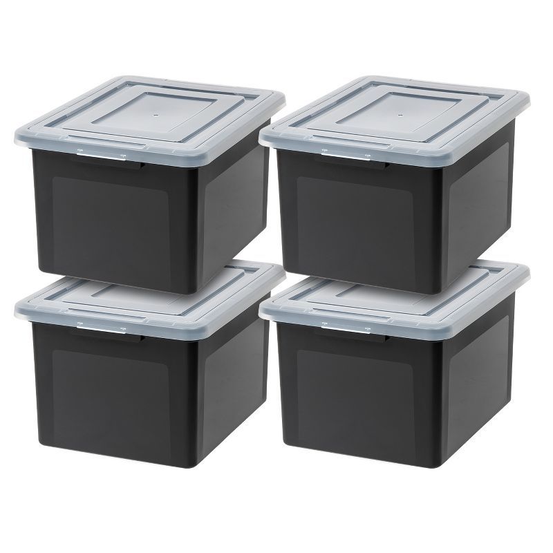 Black Stackable Plastic File Organizer Box Set, 4 Pack