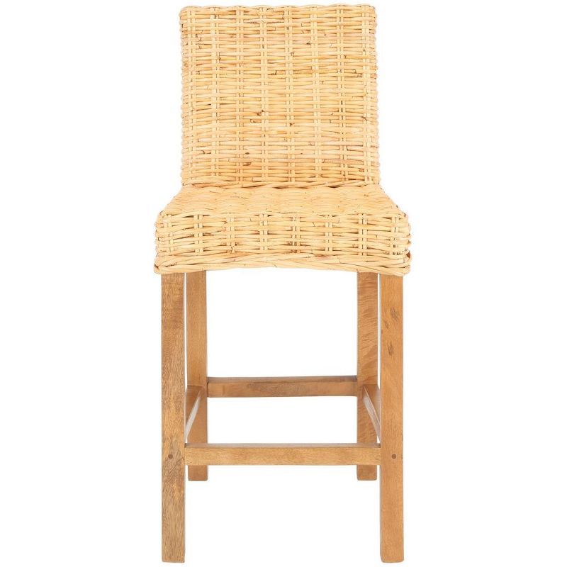 Natural Wood Rattan Counter Stool with Parsons Legs