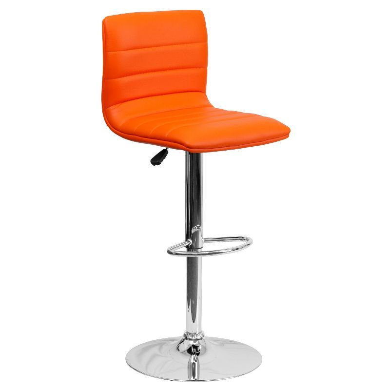 Modern Swivel Orange Vinyl & Chrome Adjustable Barstool