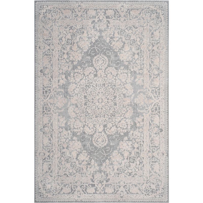 Elegant Floral Essence 6' x 9' Light Grey/Cream Area Rug