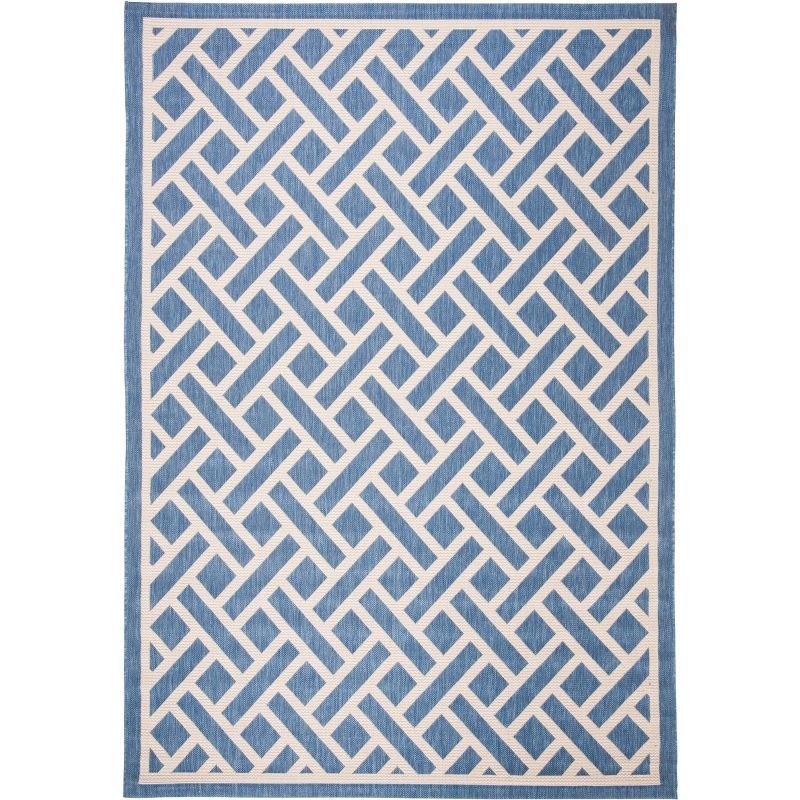 Rectangular Blue and Light Beige Synthetic Easy Care Rug