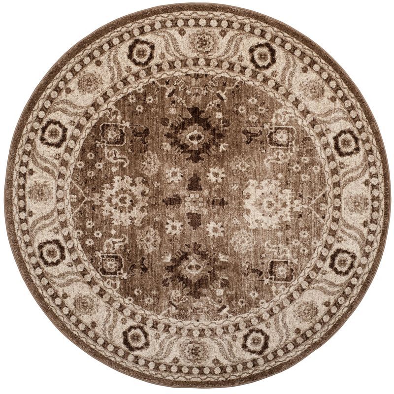 Taupe Floral Round Non-slip Synthetic Rug, 36"