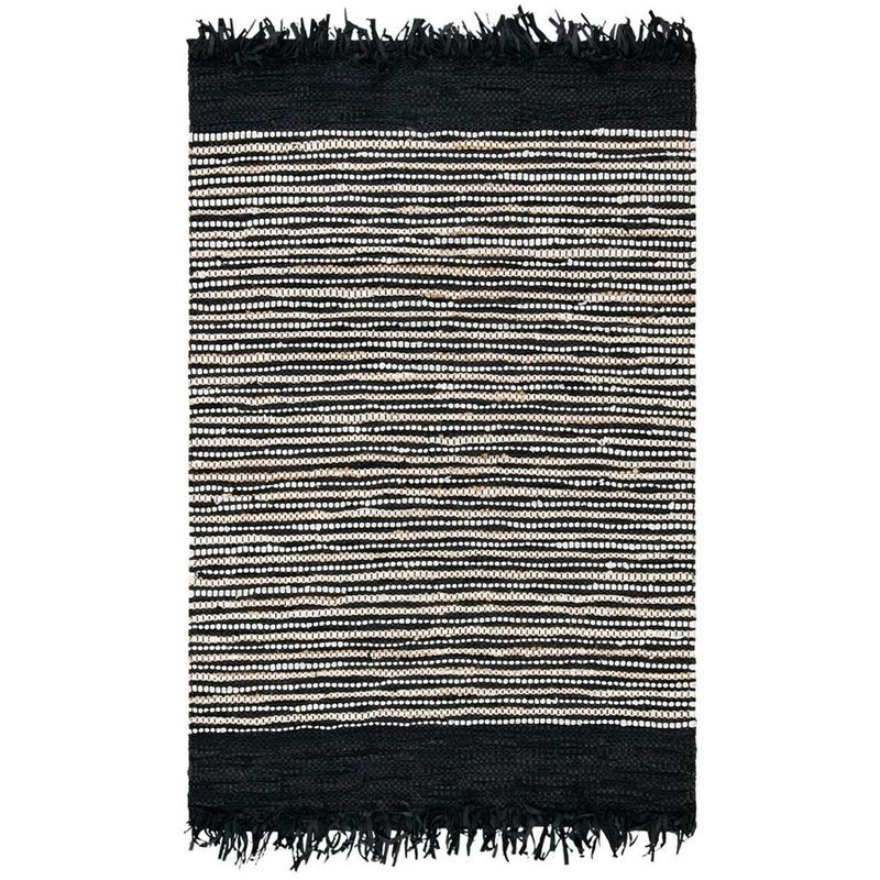 Handmade Black and Multicolor Leather Stripe 4' x 6' Area Rug