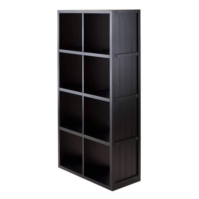 53" Black Wood Transitional 4x2 Cube Shelf with Wainscoting Panels