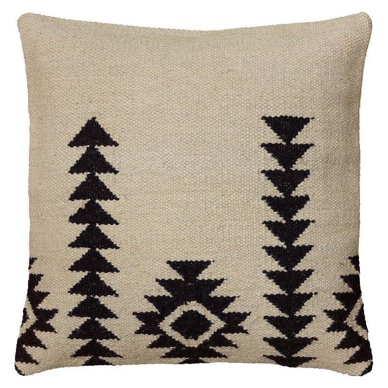 Ivory and Black Southwestern Wool and Cotton Throw Pillow