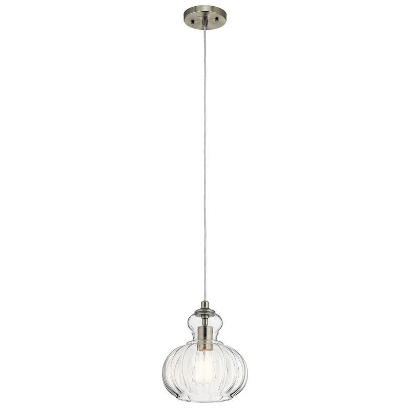 Riviera Brushed Nickel Mini Pendant with Clear Ribbed Glass