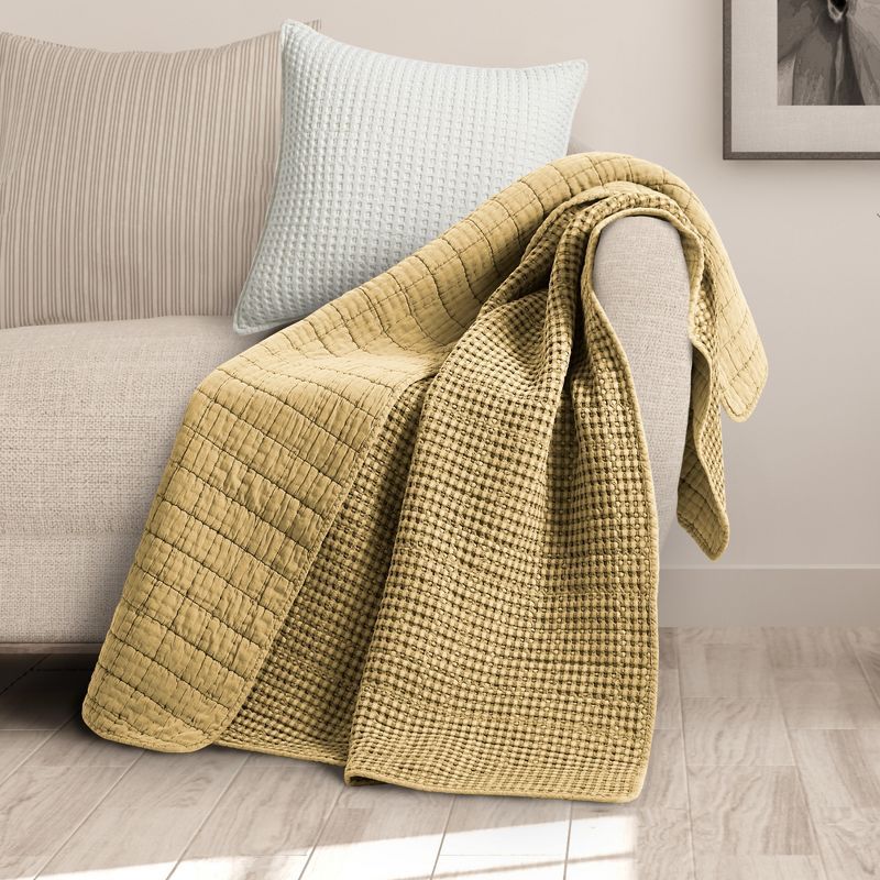 Ochre Cotton Sherpa Reversible Waffle Throw 50 x 60in