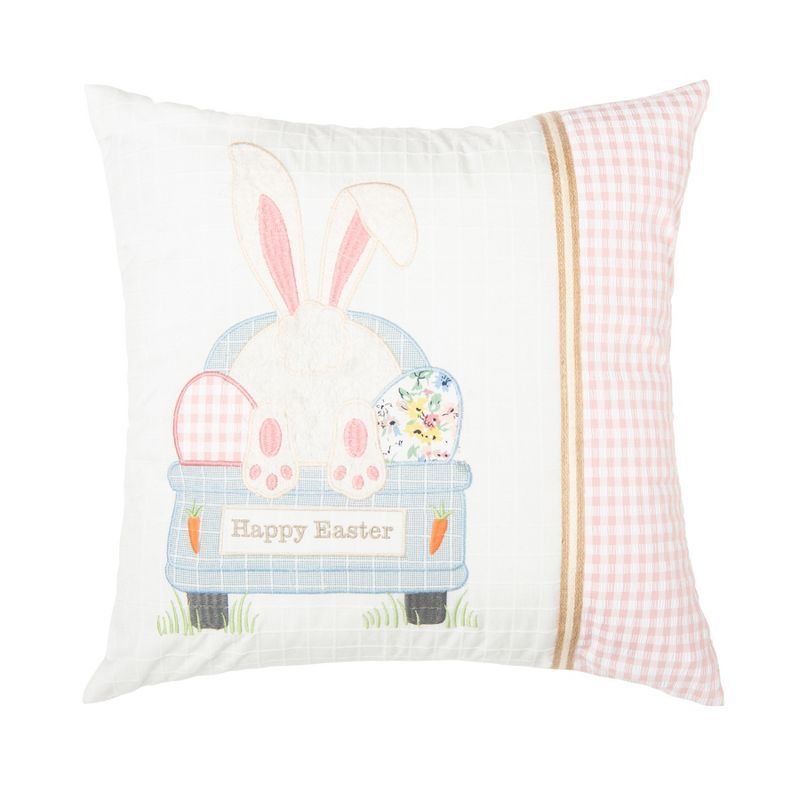 Happy Easter Bunny Embroidered Square Throw Pillow