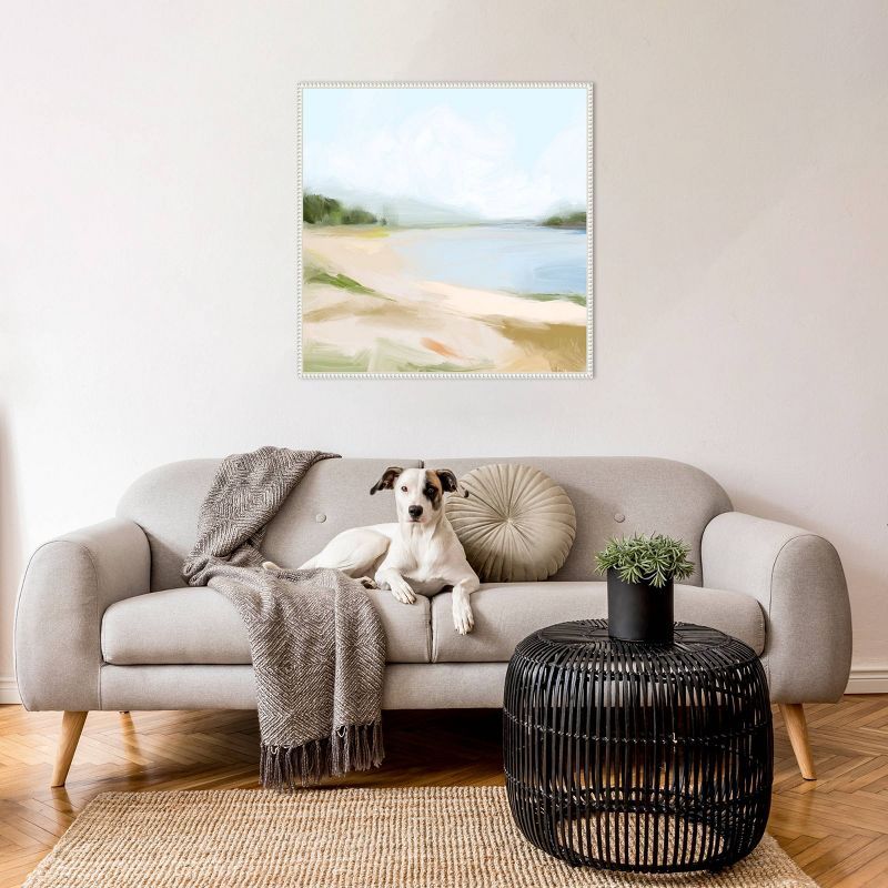 Blissful Bay View I Coastal Canvas Print with White Floater Frame