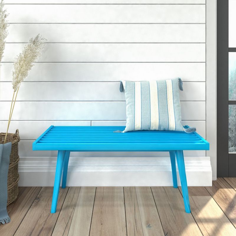 Teal Mid-Century Modern Pine and Birch Entryway Bench