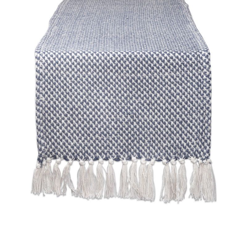 French Blue Cotton Woven Table Runner with Tassels