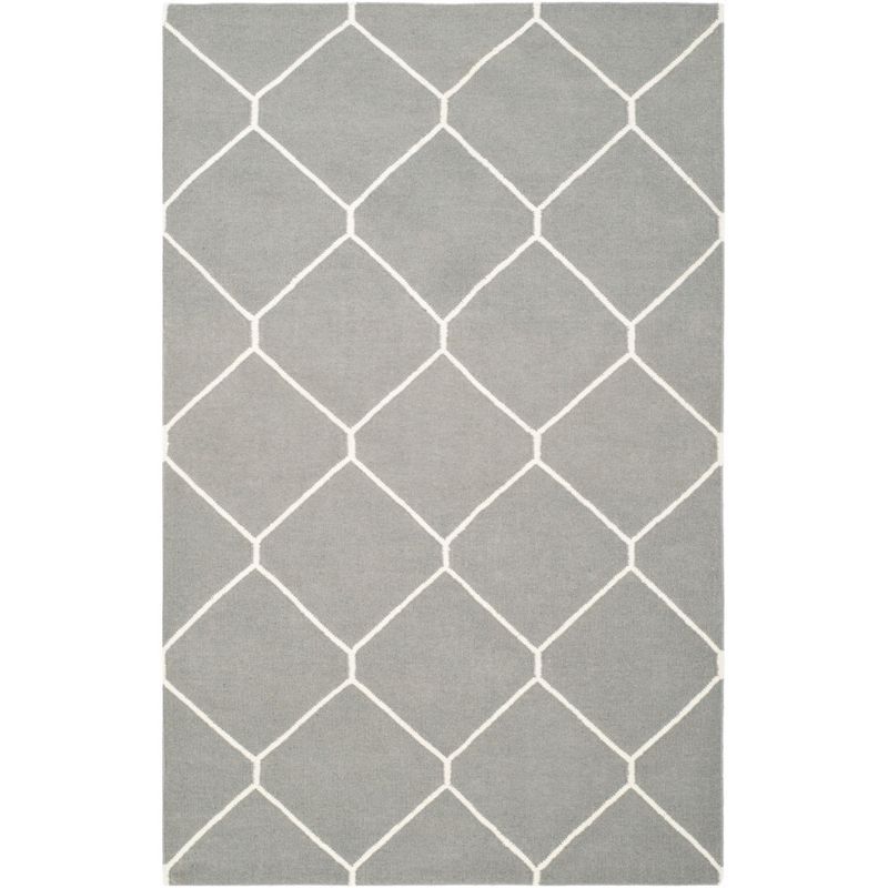 Handwoven Ivory Wool Square Flatweave Rug - 5'x8'