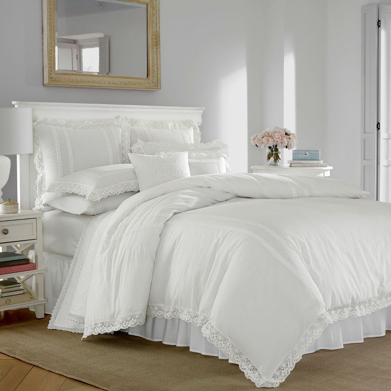 Annabella White King Cotton Bedspread Cover Set with Lace Accent