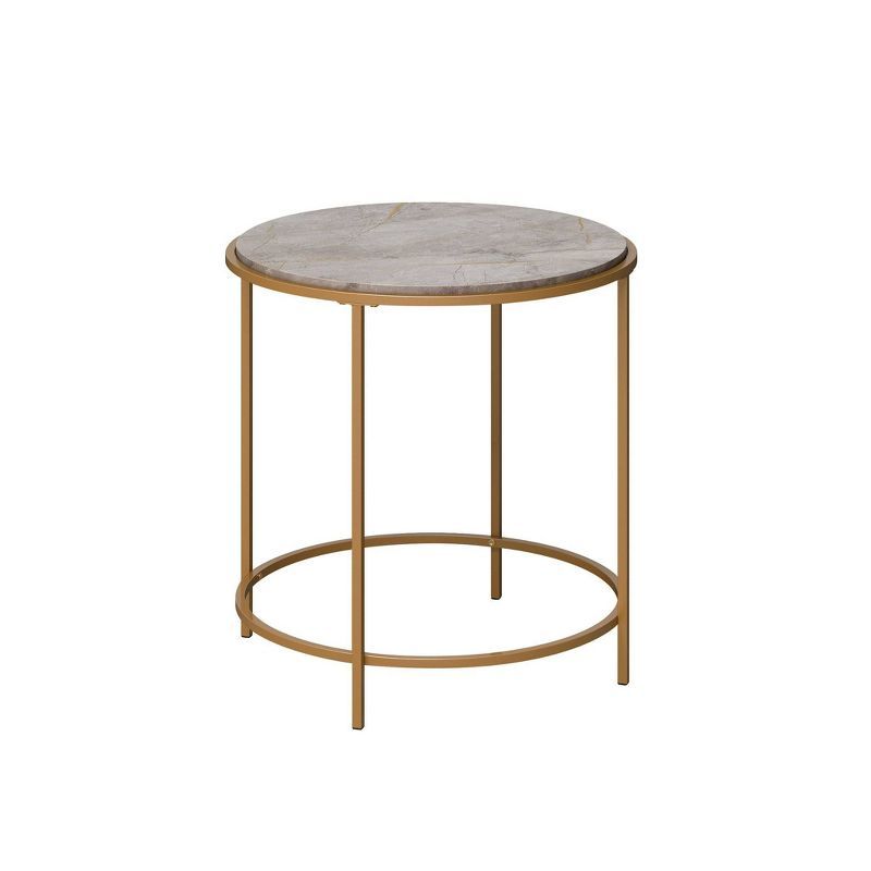 Lux Deco Stone and Satin Gold Round Metal Side Table