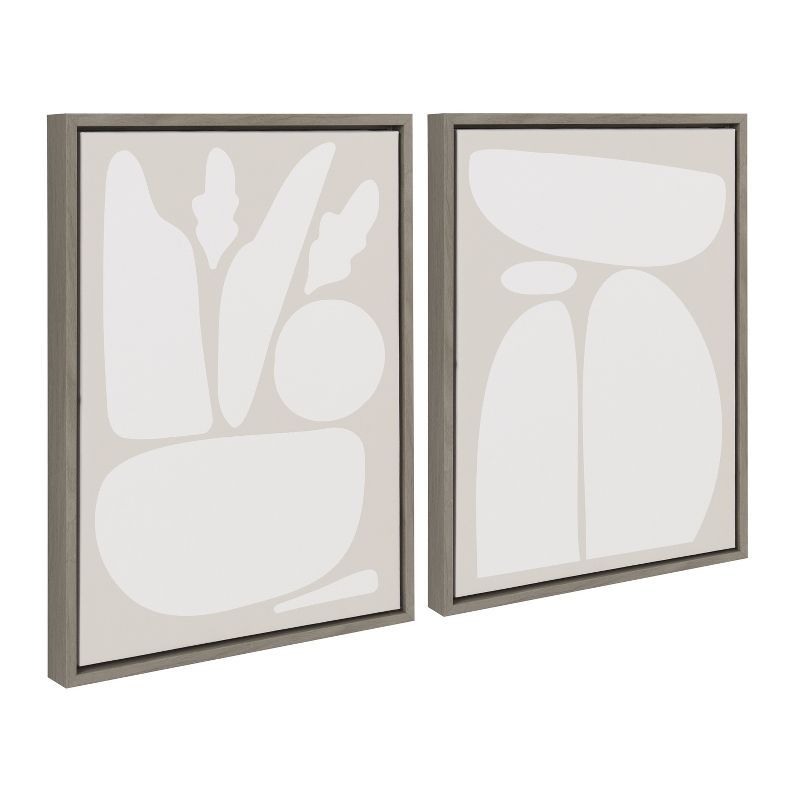 Zen Botanical Abstract Beige and White Canvas Art Set