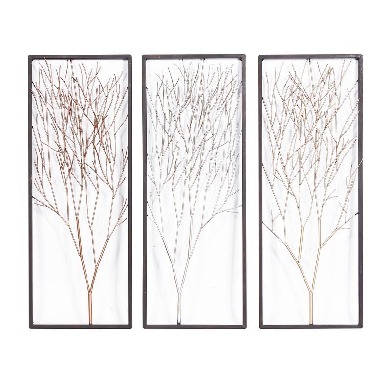 Set of 3 Metallic Winter Tree Iron Wall Sculptures