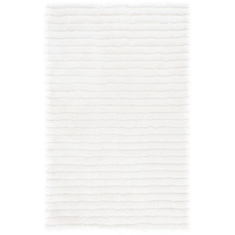 Pearl White Hand-Tufted Synthetic Shag Area Rug 5' x 8'