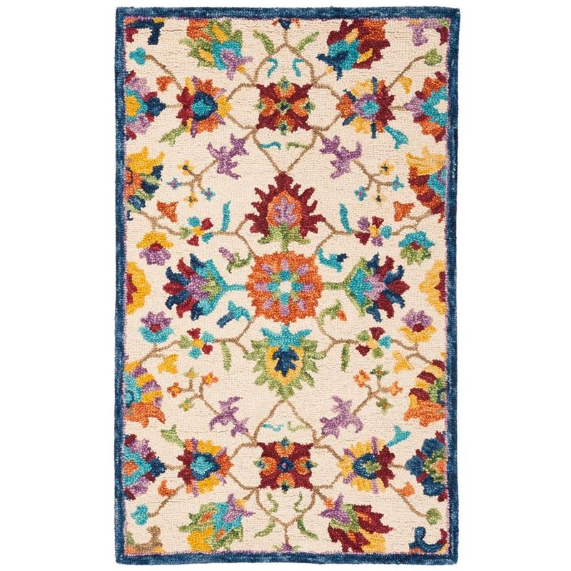 Handmade Tufted Floral Blue Wool Area Rug 3' x 5'