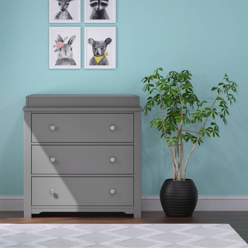 Cool Gray Pine Wood 3-Drawer Dresser with Changing Table Topper