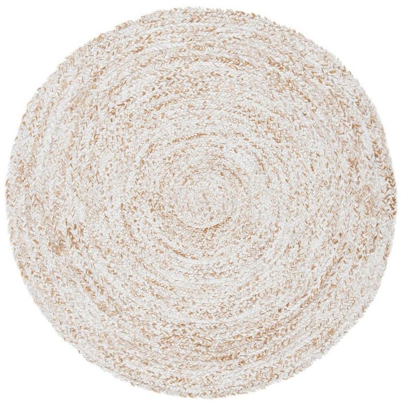 Ivory Synthetic 6' Round Braided Reversible Area Rug