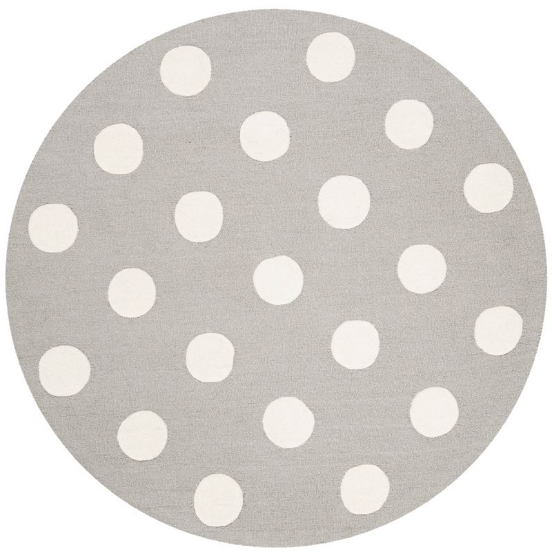 Handmade Tufted Wool Round Kids Play Rug in Grey and Ivory, 59"