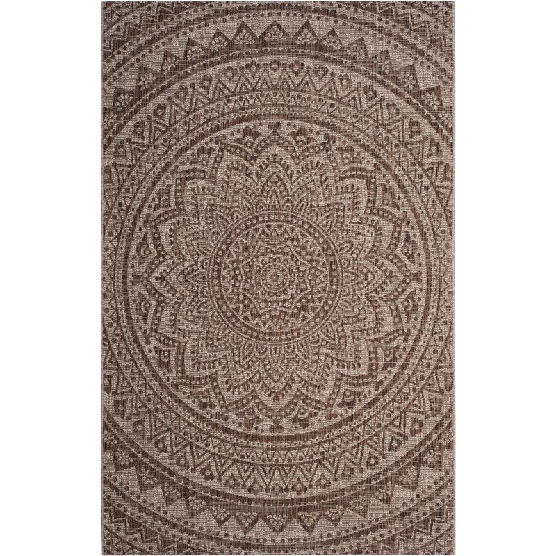 Light Beige and Brown Rectangular Synthetic Indoor/Outdoor Rug