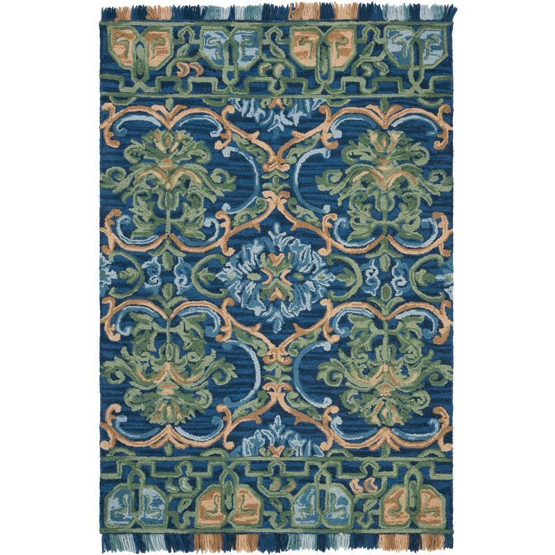 Handmade Blue Wool 4' x 6' Tufted Area Rug