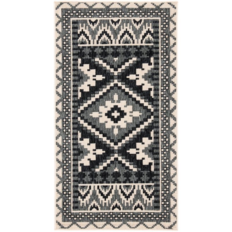 Veranda Black & Beige Boho Floral Indoor/Outdoor Easy-Care Rug - 4' x 5'7"