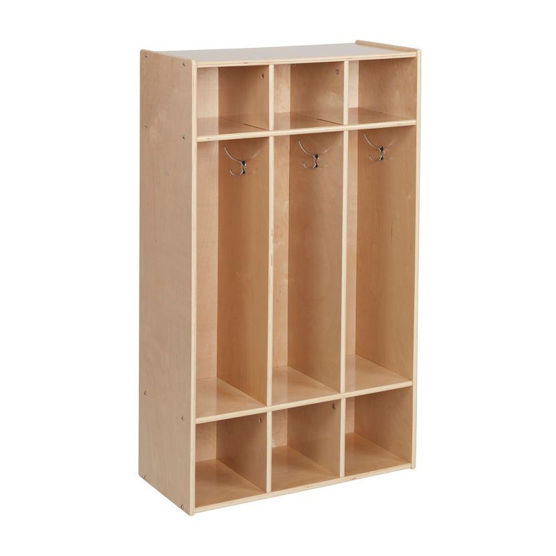 Natural Birch 48" 3-Section Coat Locker with Cubbies