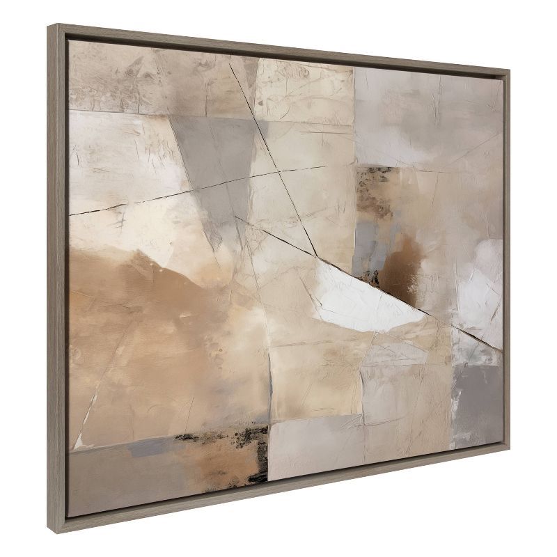 Large Gray and Beige Abstract Canvas Art with Wooden Frame