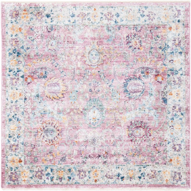 Elegant Rose & Cream 4' Square Hand-Knotted Illusion Area Rug