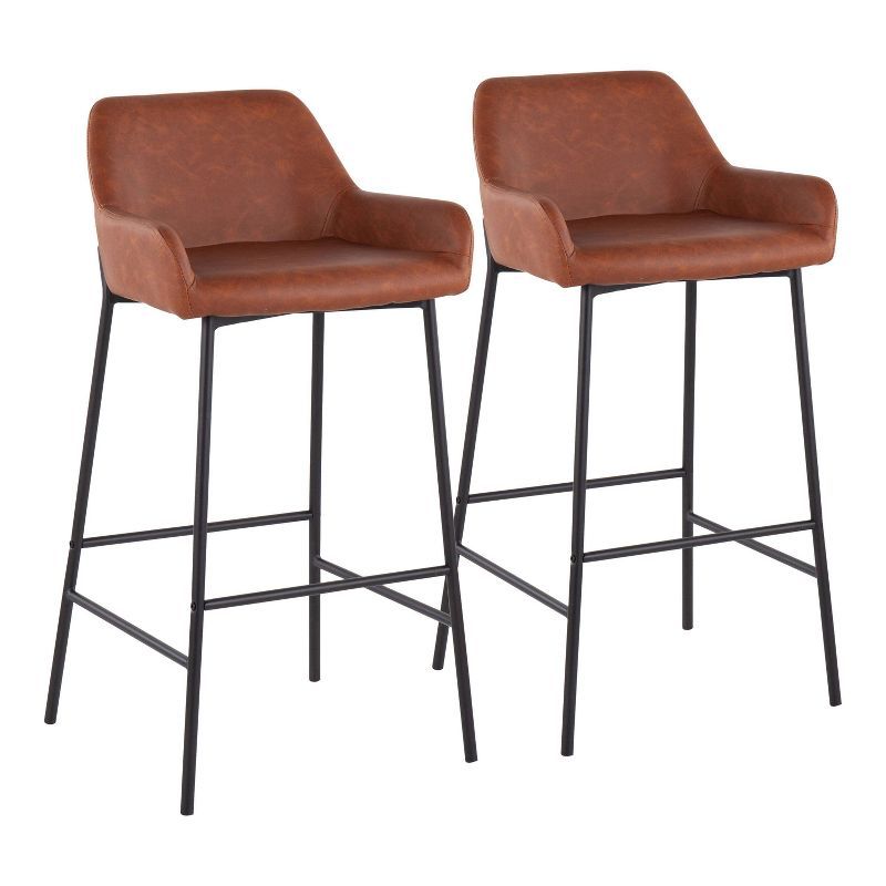 Daniella 21'' Industrial Black Metal and Camel Faux Leather Barstools, Set of 2