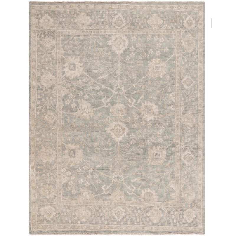 Light Blue and Ivory Hand-Knotted Wool Area Rug, 8' x 10'