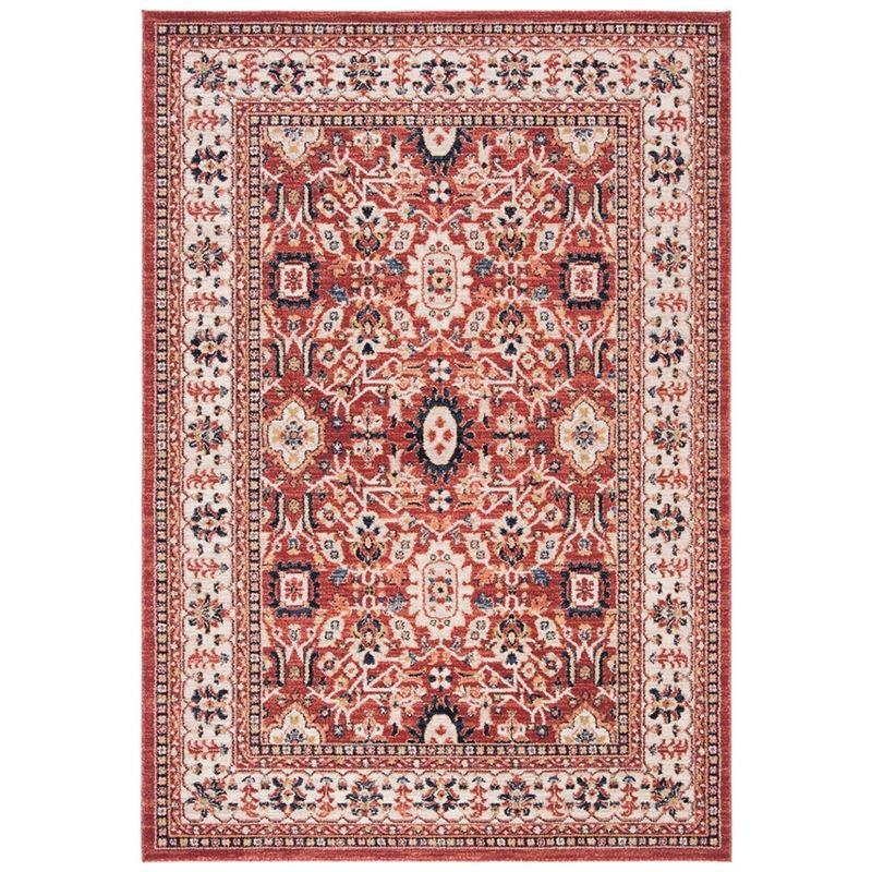 Charleston Red and Ivory Rectangular Synthetic Area Rug