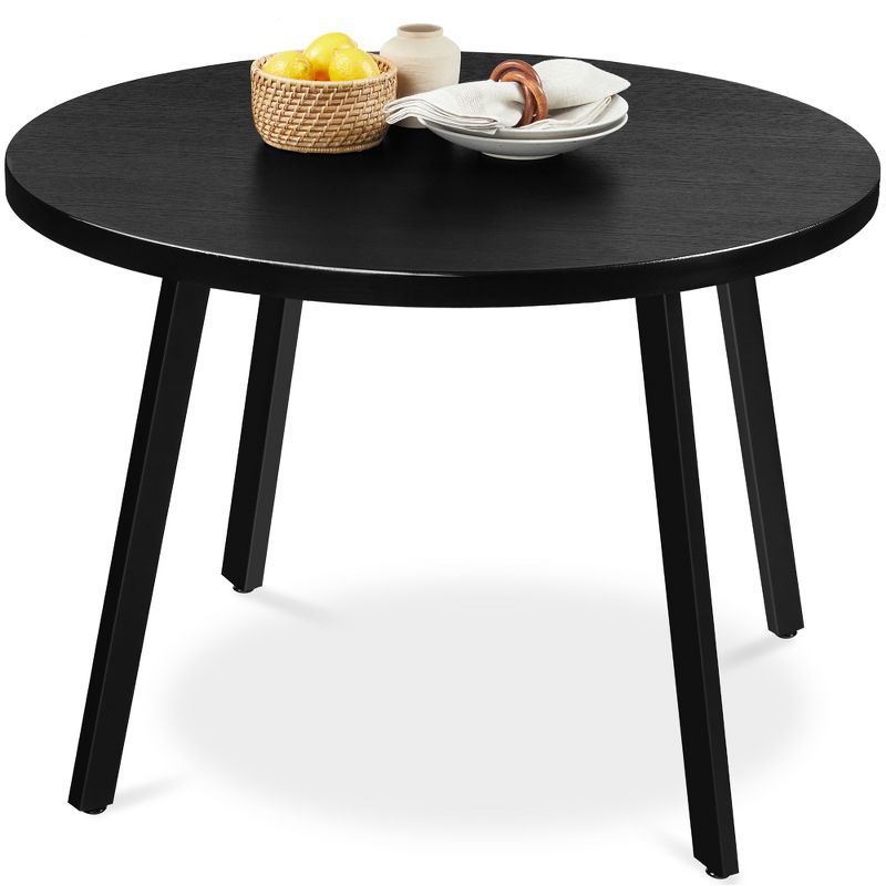 Black Round Mid-Century Modern Dining Table with MDF Top