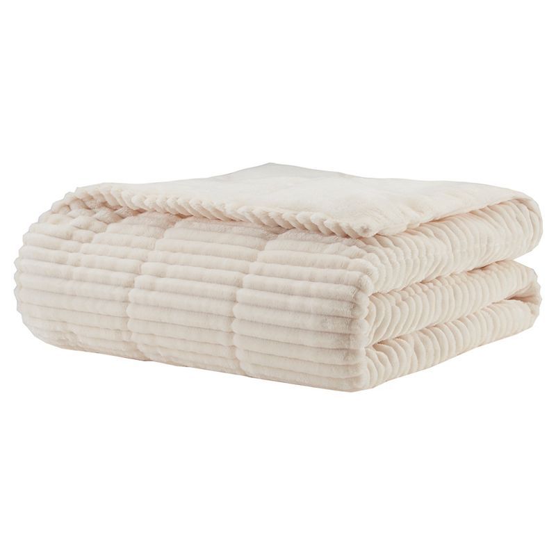 60" x 70" Ivory Ribbed Plush Down Alternative Throw