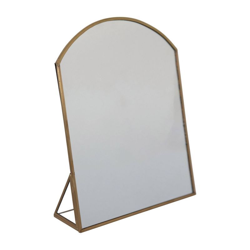 Brass Arched Metal Framed Freestanding Mirror, 9.75"